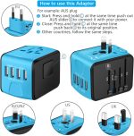 SAUNORCH Universal International Travel Power Adapter W/Smart High Speed 2.4A 4xUSB Wall Charger, European Adapter, Worldwide AC Outlet Plugs Adapters for Europe, UK, US, AU, Asia-Blue - Image 6